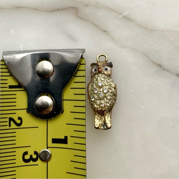 Mini Owl Charm for Bracelet or Necklace, Clear Stones, Brass/Copper/Gold Colours - Picture 1 of 3
